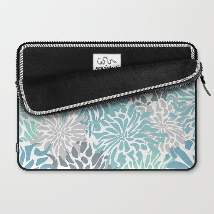 Chic, Flowers Print, Teal, Aqua, Gray Laptop Sleeve Gallery Image 2