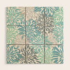 Chic, Flowers Print, Teal, Aqua, Gray Wood Wall Art Gallery Image 1