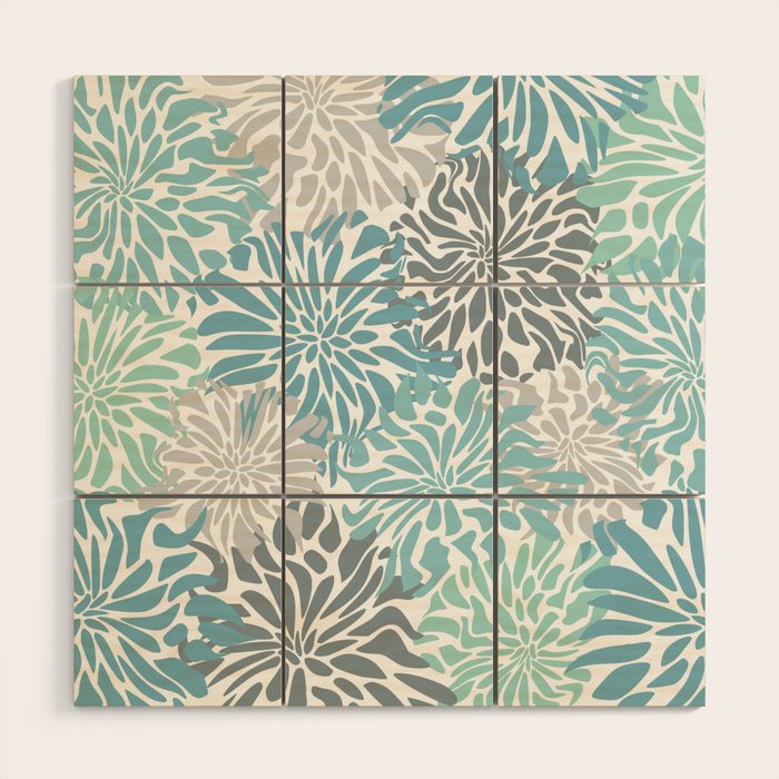 Chic, Flowers Print, Teal, Aqua, Gray Wood Wall Art Gallery Image 1
