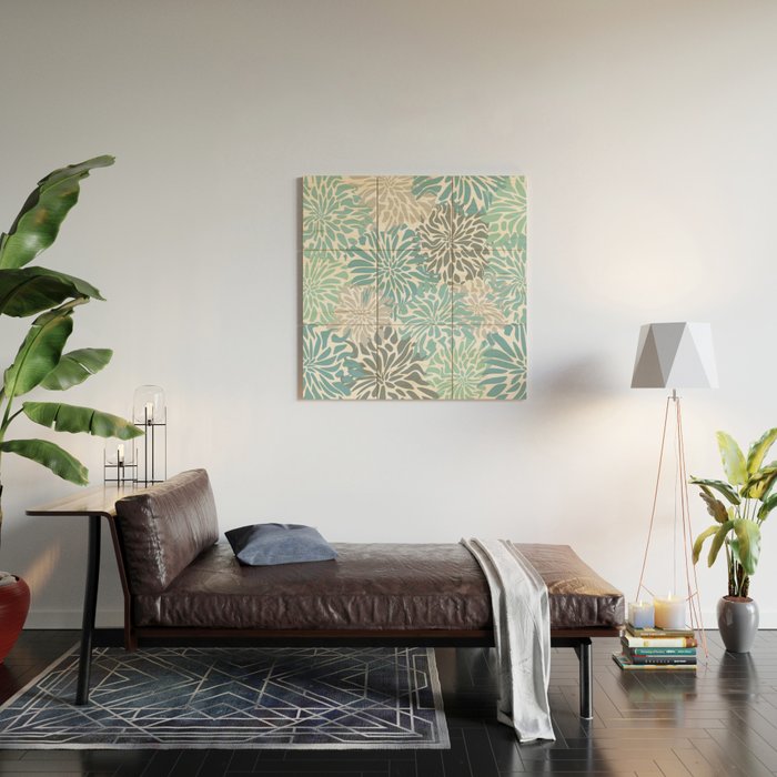 Chic, Flowers Print, Teal, Aqua, Gray Wood Wall Art Gallery Image 2