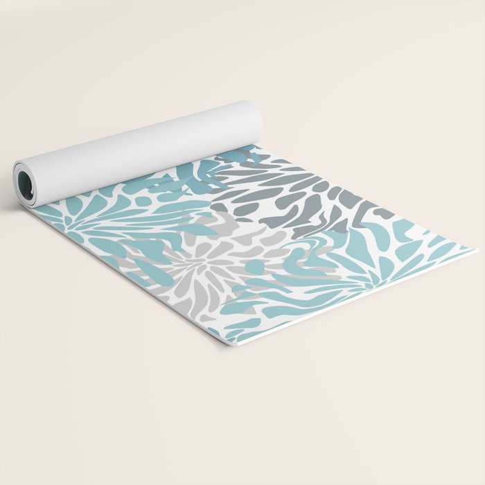 Chic, Flowers Print, Teal, Aqua, Gray Yoga Mat Gallery Image 2