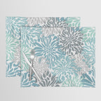 Chic, Flowers Print, Teal, Aqua, Gray Placemat Gallery Image 1