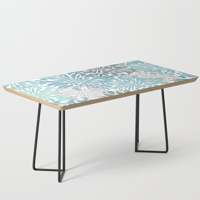 Chic, Flowers Print, Teal, Aqua, Gray Coffee Table Gallery Image 1