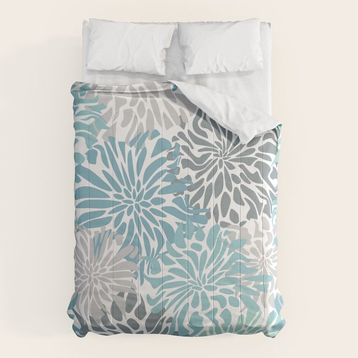 Chic, Flowers Print, Teal, Aqua, Gray Comforter Gallery Image 6