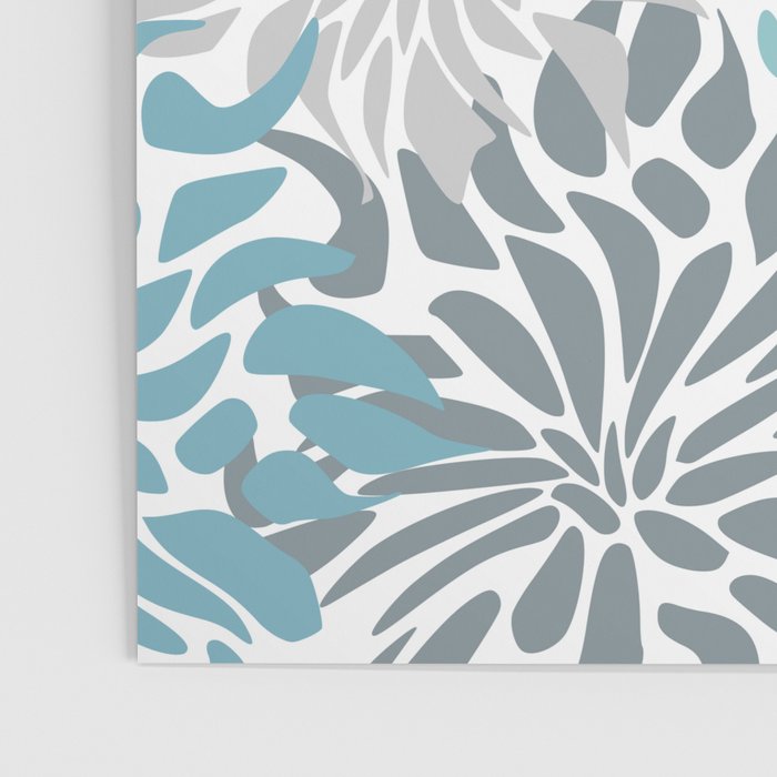Chic, Flowers Print, Teal, Aqua, Gray Poster Gallery Image 3