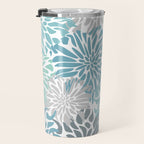 Chic, Flowers Print, Teal, Aqua, Gray Travel Mug Gallery Image 3