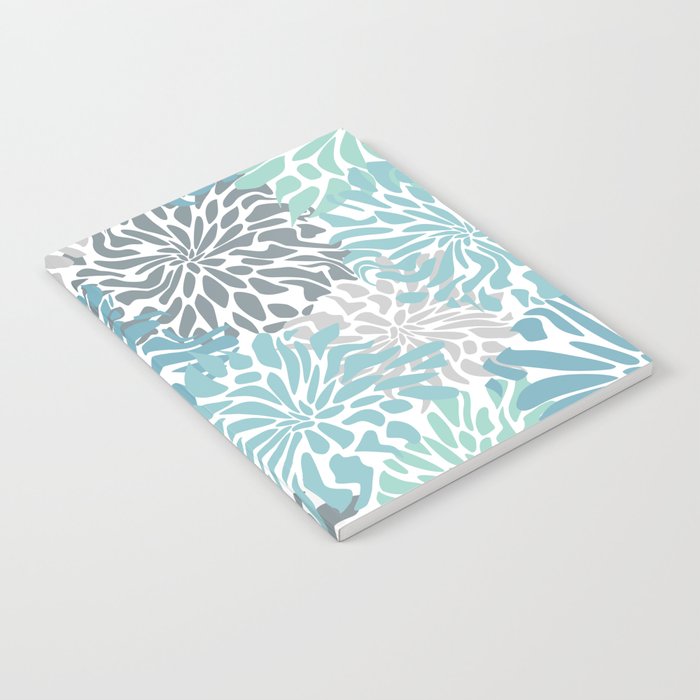 Chic, Flowers Print, Teal, Aqua, Gray Notebook Gallery Image 2
