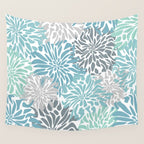 Chic, Flowers Print, Teal, Aqua, Gray Wall Tapestry Gallery Image 4