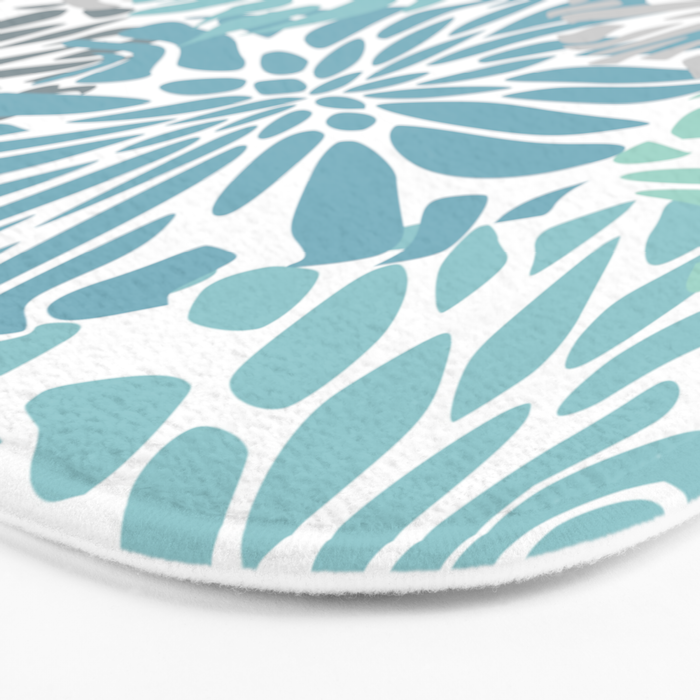 Chic, Flowers Print, Teal, Aqua, Gray Bath Mat Gallery Image 3