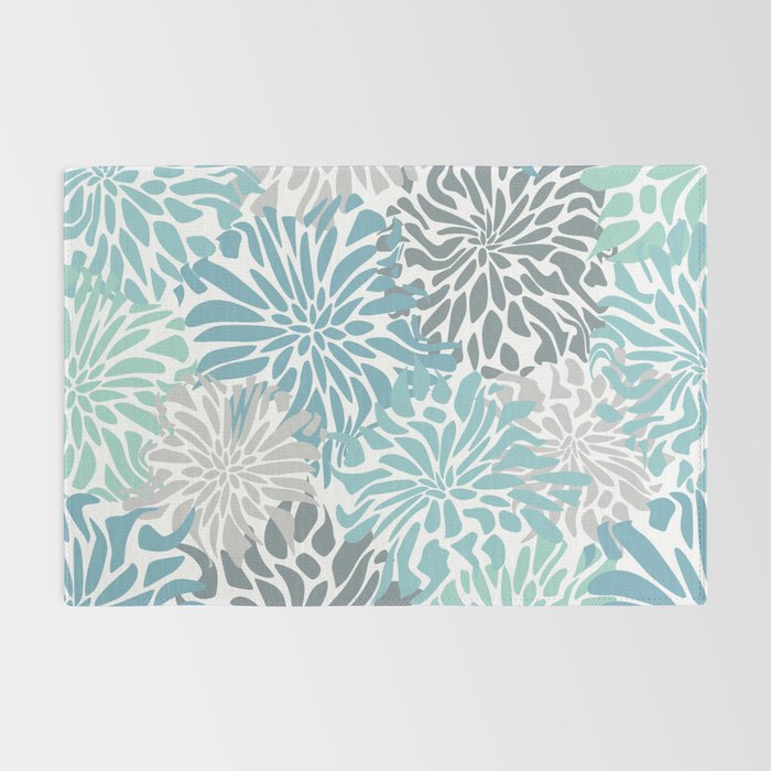 Chic, Flowers Print, Teal, Aqua, Gray Rug Gallery Image 2