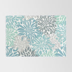 Chic, Flowers Print, Teal, Aqua, Gray Rug Gallery Image 2