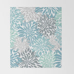 Chic, Flowers Print, Teal, Aqua, Gray Throw Blanket Gallery Image 2