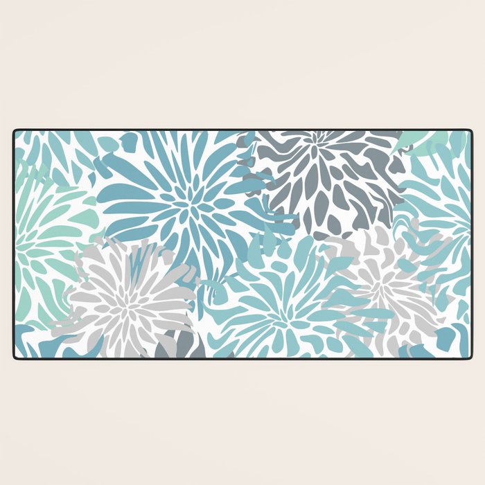 Chic, Flowers Print, Teal, Aqua, Gray Desk Mat Gallery Image 3