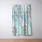 Chic, Flowers Print, Teal, Aqua, Gray Window Curtain Gallery Image 3