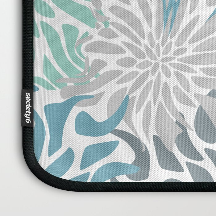 Chic, Flowers Print, Teal, Aqua, Gray Laptop Sleeve Gallery Image 3