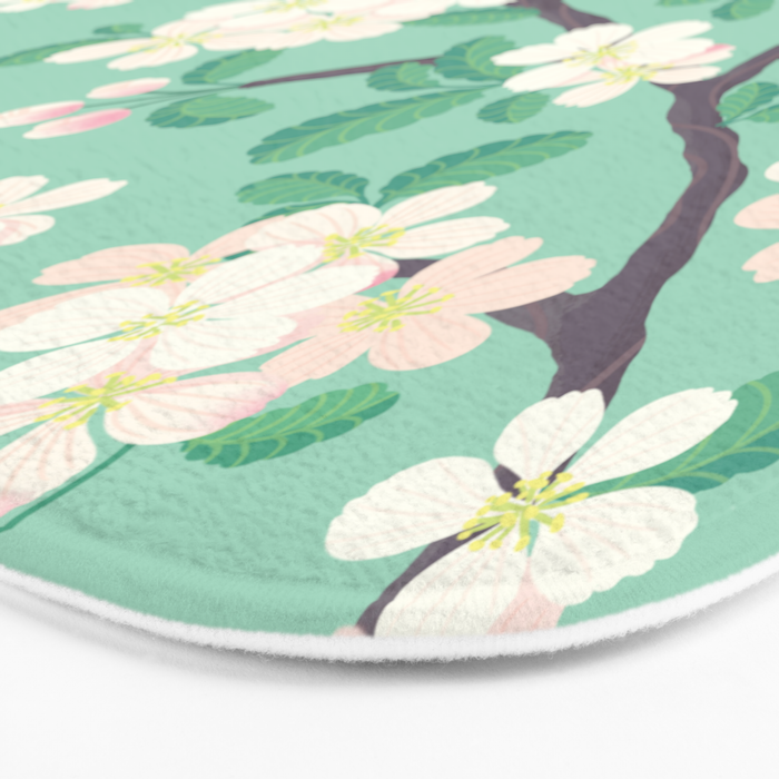 Apple Blossoms Pattern on Green Bath Mat Gallery Image 3