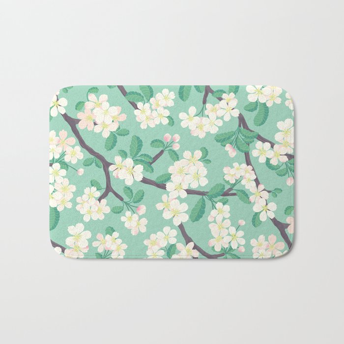 Apple Blossoms Pattern on Green Bath Mat Gallery Image 1