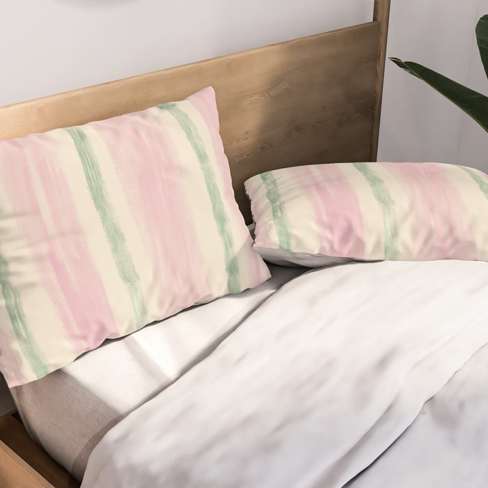 Green and Pink Stripes Pillow Sham Gallery Image 2