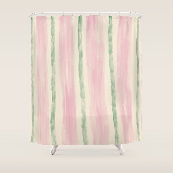 Green and Pink Stripes Shower Curtain Gallery Image 1