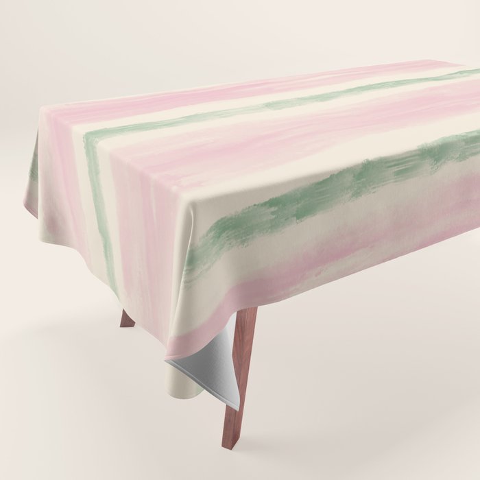 Green and Pink Stripes Tablecloth Gallery Image 1