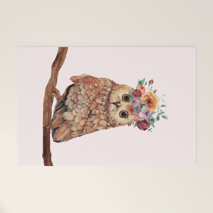 Owl with Flowers Welcome Mat Gallery Image 1