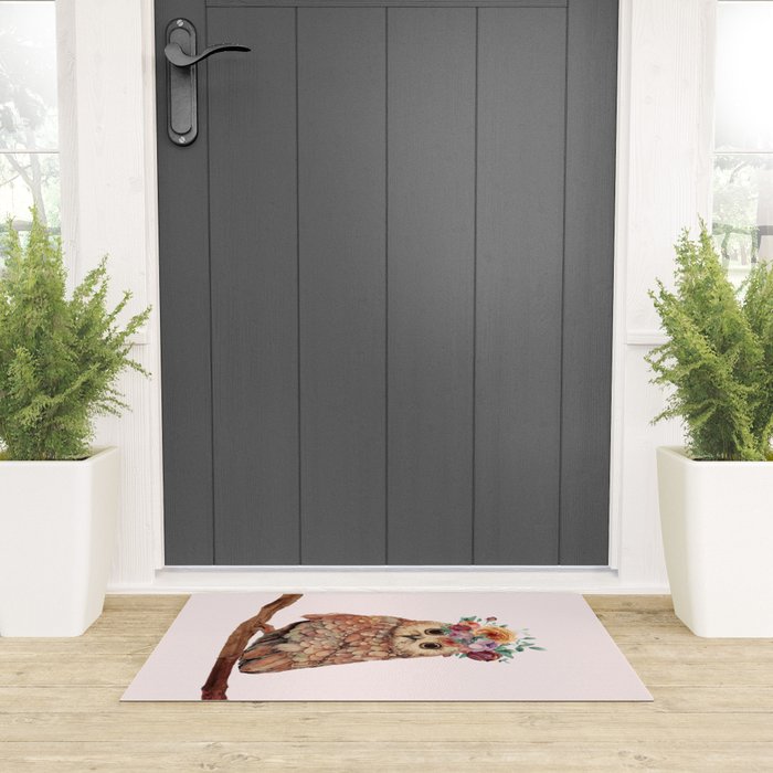 Owl with Flowers Welcome Mat Gallery Image 3
