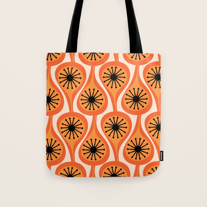 Mid Century Modern Atomic Drops Retro Pattern Orange Cream Black  Tote Bag Gallery Image 1