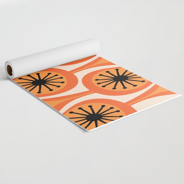 Mid Century Modern Atomic Drops Retro Pattern Orange Cream Black  Yoga Mat Gallery Image 2