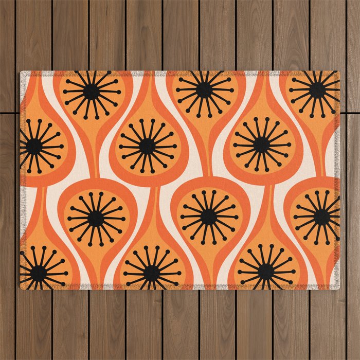 Mid Century Modern Atomic Drops Retro Pattern Orange Cream Black  Outdoor Rug Gallery Image 1