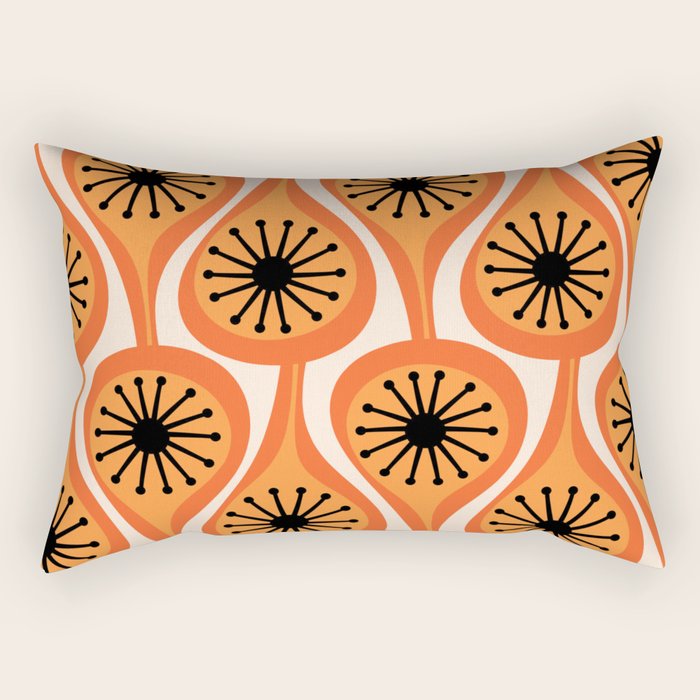 Mid Century Modern Atomic Drops Retro Pattern Orange Cream Black  Rectangular Pillow Gallery Image 1