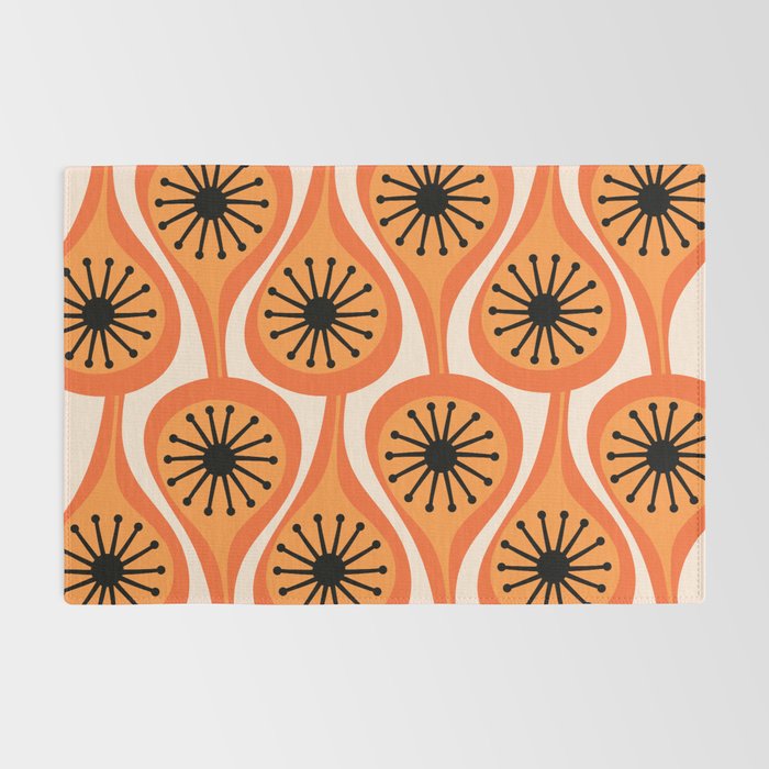 Mid Century Modern Atomic Drops Retro Pattern Orange Cream Black  Rug Gallery Image 2