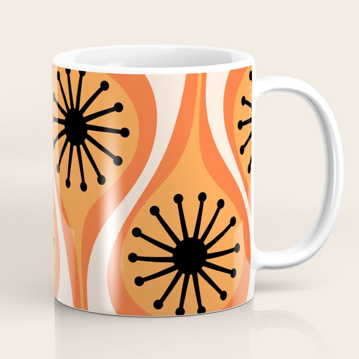 Mid Century Modern Atomic Drops Retro Pattern Orange Cream Black  Coffee Mug Gallery Image 1