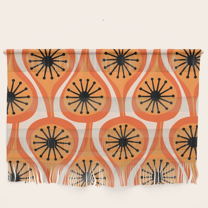 Mid Century Modern Atomic Drops Retro Pattern Orange Cream Black  Wall Hanging Gallery Image 1