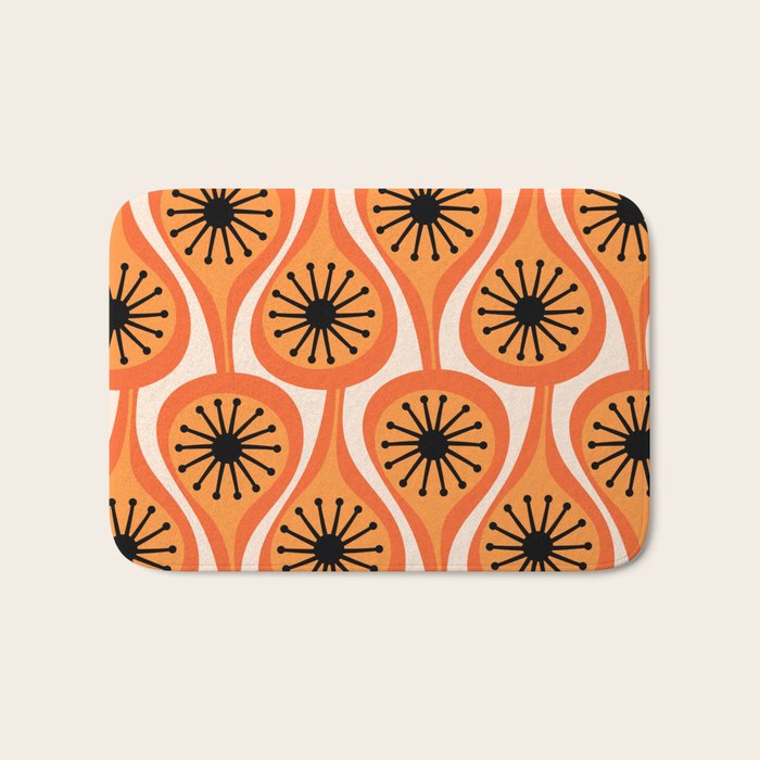 Mid Century Modern Atomic Drops Retro Pattern Orange Cream Black  Bath Mat Gallery Image 1