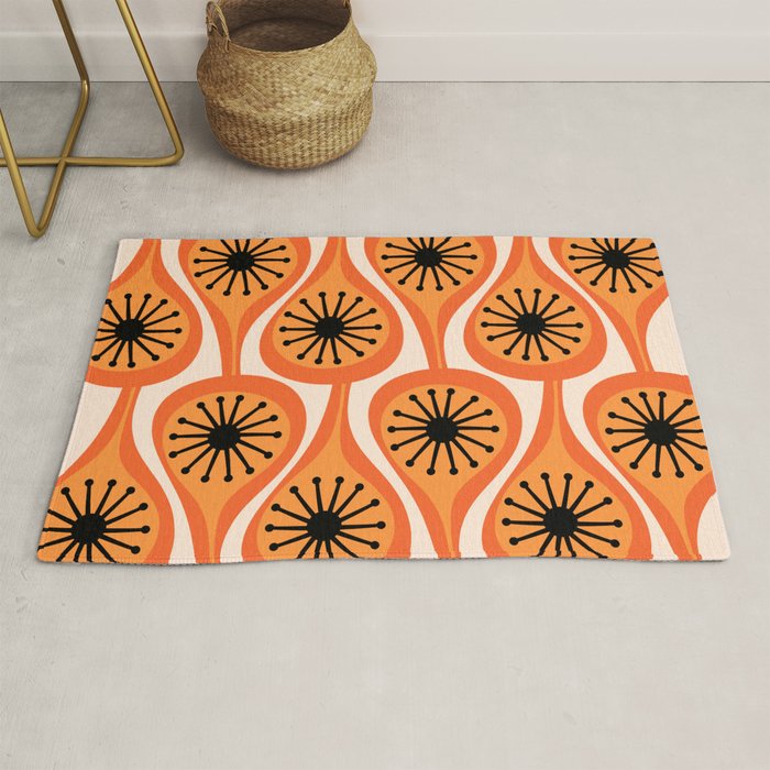 Mid Century Modern Atomic Drops Retro Pattern Orange Cream Black  Rug Gallery Image 1