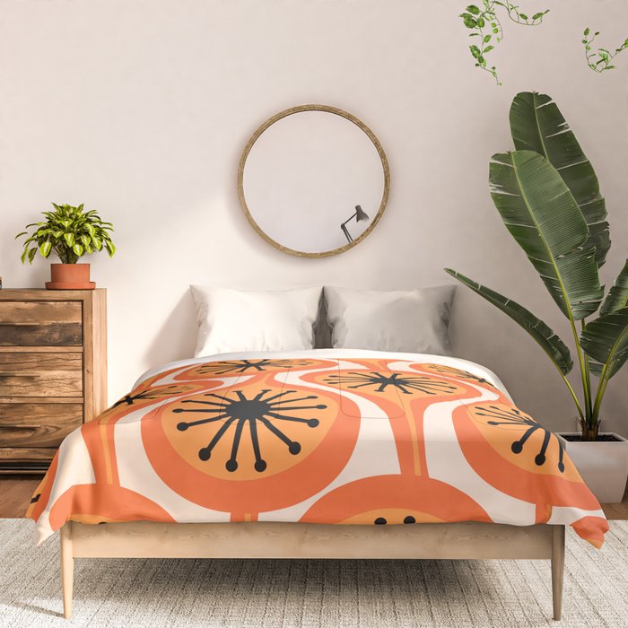 Mid Century Modern Atomic Drops Retro Pattern Orange Cream Black  Comforter Gallery Image 3