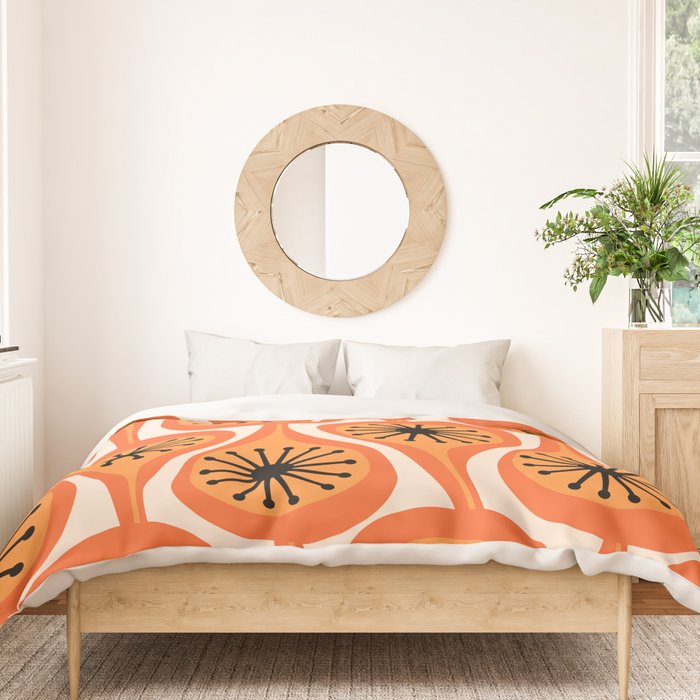 Mid Century Modern Atomic Drops Retro Pattern Orange Cream Black  Duvet Cover Gallery Image 3
