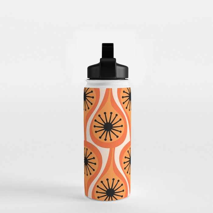 Mid Century Modern Atomic Drops Retro Pattern Orange Cream Black  Water Bottle Gallery Image 2
