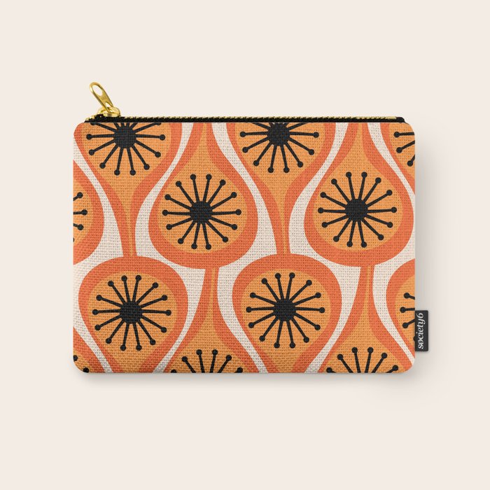 Mid Century Modern Atomic Drops Retro Pattern Orange Cream Black  Carry All Pouch Gallery Image 1