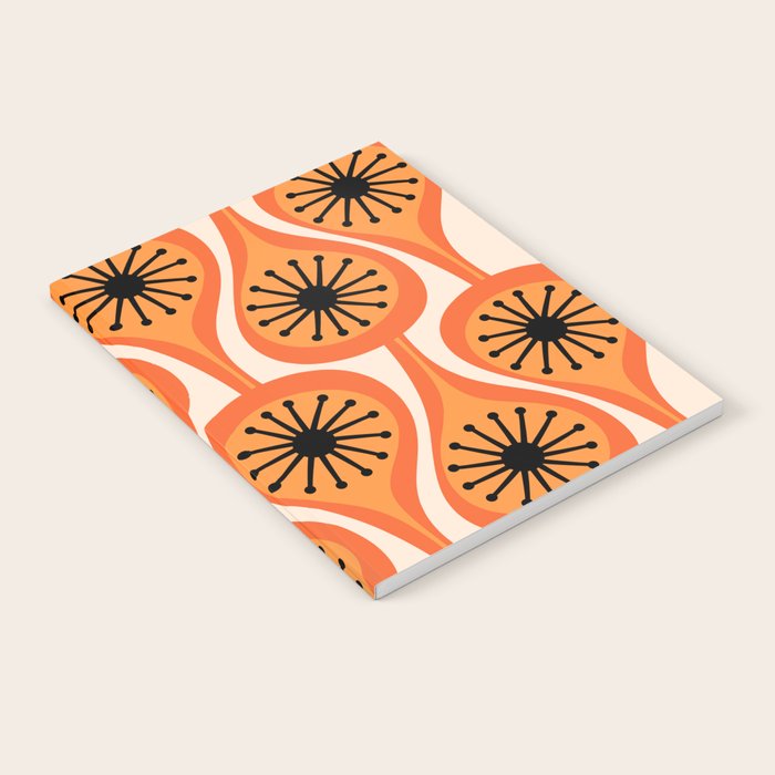 Mid Century Modern Atomic Drops Retro Pattern Orange Cream Black  Notebook Gallery Image 1