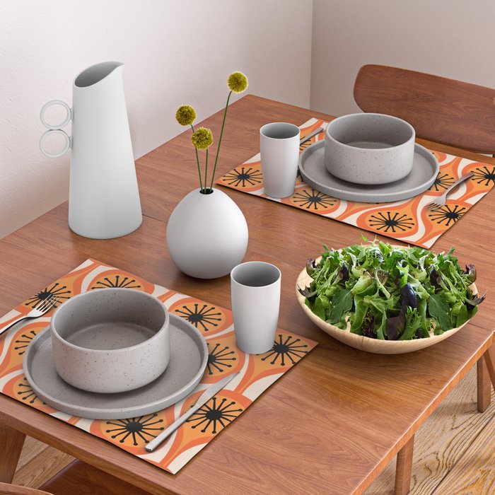 Mid Century Modern Atomic Drops Retro Pattern Orange Cream Black  Placemat Gallery Image 2