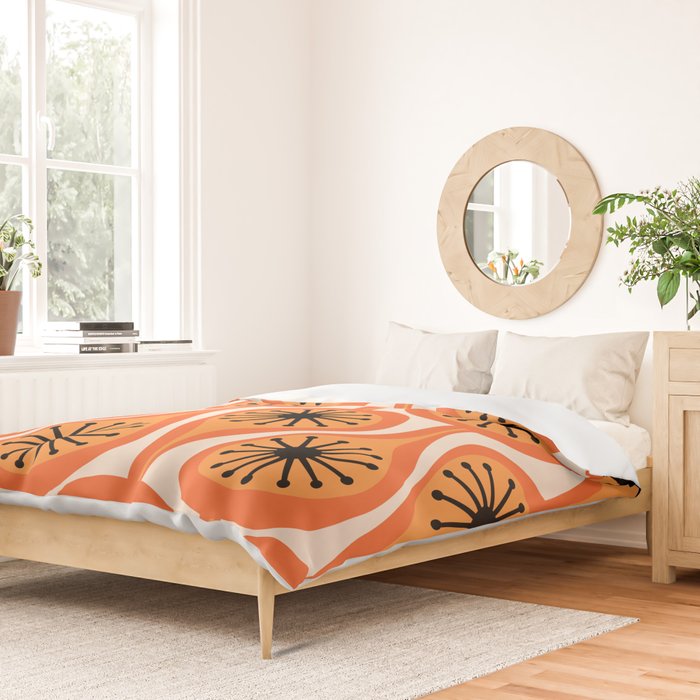 Mid Century Modern Atomic Drops Retro Pattern Orange Cream Black  Duvet Cover Gallery Image 2