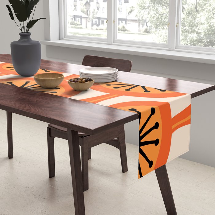 Mid Century Modern Atomic Drops Retro Pattern Orange Cream Black  Table Runner Gallery Image 2