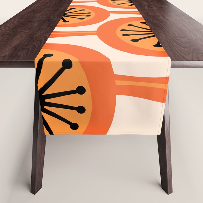 Mid Century Modern Atomic Drops Retro Pattern Orange Cream Black  Table Runner Gallery Image 1