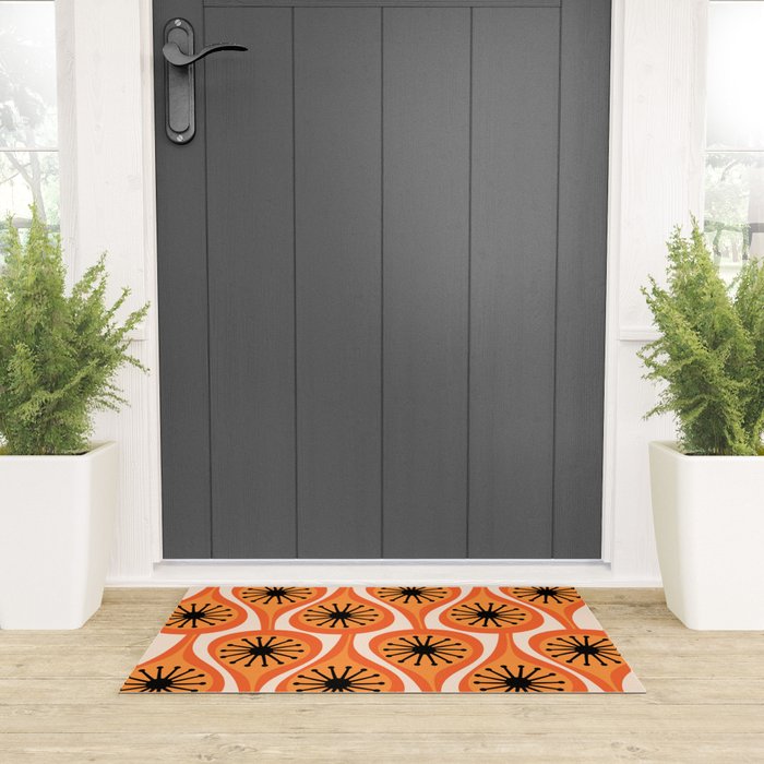Mid Century Modern Atomic Drops Retro Pattern Orange Cream Black  Welcome Mat Gallery Image 3