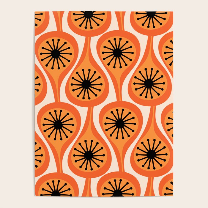 Mid Century Modern Atomic Drops Retro Pattern Orange Cream Black  Poster Gallery Image 4