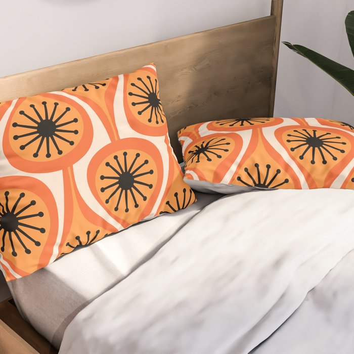 Mid Century Modern Atomic Drops Retro Pattern Orange Cream Black  Pillow Sham Gallery Image 2