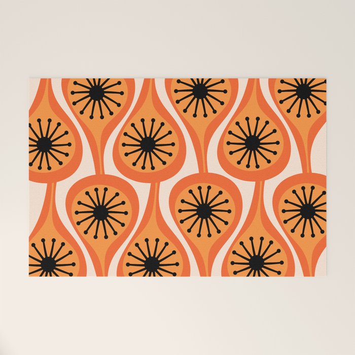 Mid Century Modern Atomic Drops Retro Pattern Orange Cream Black  Welcome Mat Gallery Image 1