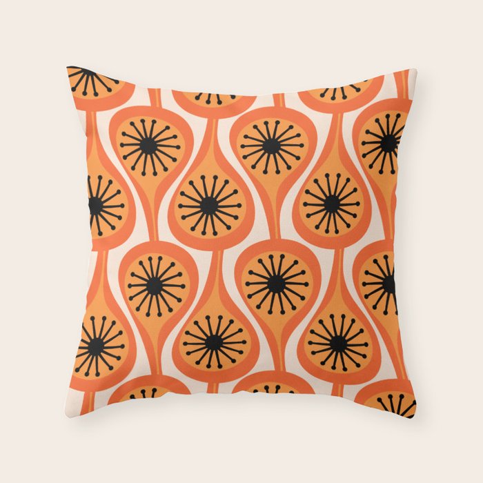 Mid Century Modern Atomic Drops Retro Pattern Orange Cream Black  Throw Pillow Gallery Image 6