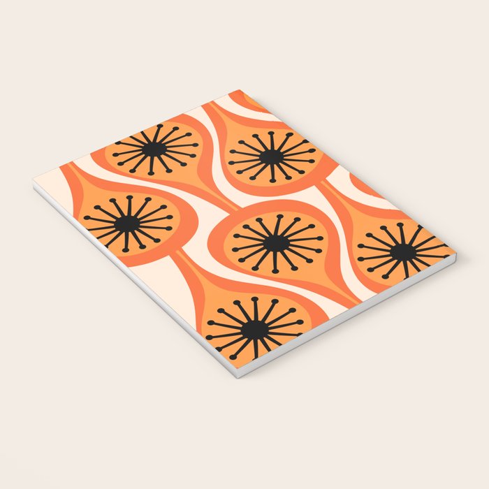 Mid Century Modern Atomic Drops Retro Pattern Orange Cream Black  Notebook Gallery Image 3